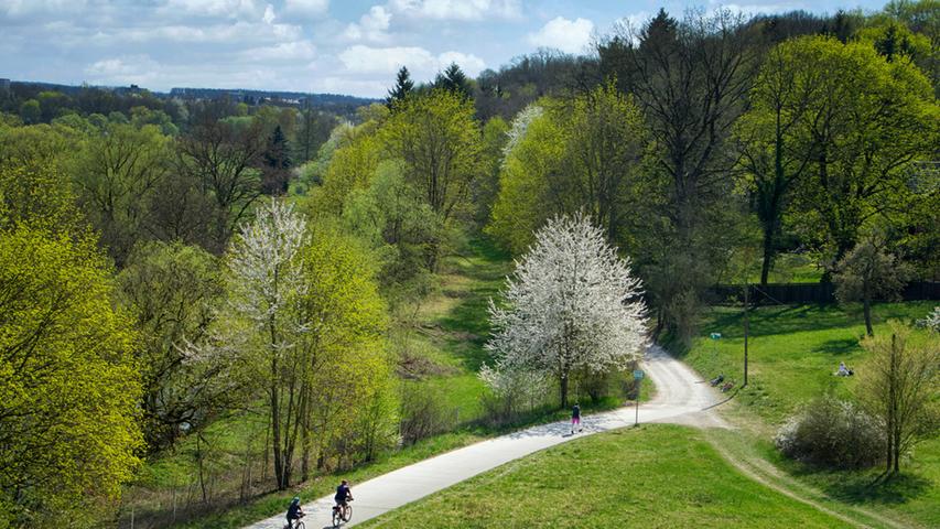 Der Frühling lässt sich nicht mehr aufhalten. Was man beim Blick auf den Biberttalradweg an der Stadtgrenze Nürnberg/Fürth gut sehen kann.
