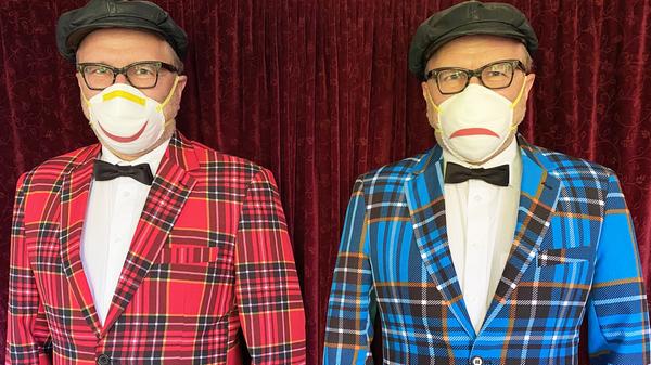 Der doppelte Tissot: Kabarettist Oliver Tissot hat die Maske mit einem Mund verziert. Der kann fröhlich nach oben zeigen oder missmutig nach unten. Je nach Stimmungslage....