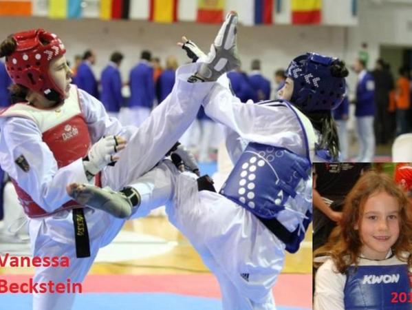 Vom Jura-Ort Nennslingen in die weite Taekwondo-Welt: Vanessa Beckstein (links im Bild bei einem Wettkampf) sowie als Anfängerin im Jahr 2010.
