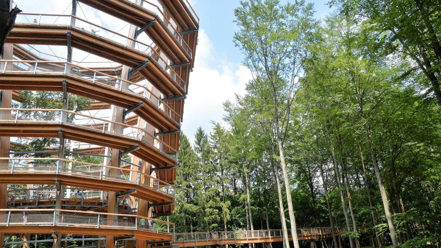 Der Baumwipfelpfad in Ebrach ermöglicht die Sicht über den Steigerwald.
Der Baumwipfelpfad in Ebrach ermöglicht die Sicht über den Steigerwald.