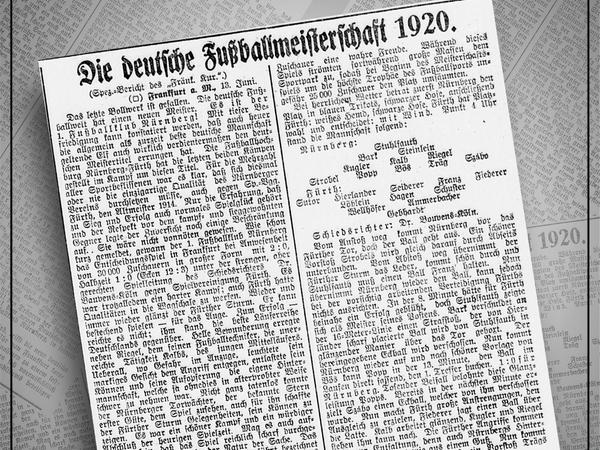Der Artikel zur ersten deutschen Meisterschaft des Club im Fränkischen Kurier am 14. Juni 1920.