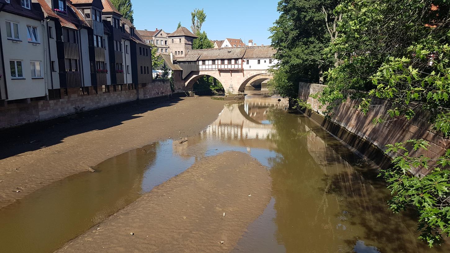 Sör hat am Mittwoch das Wasser aus der Pegnitz fast vollständig abgelassen. Nun sollen vier Granaten am Trödelmarkt geborgen werden.