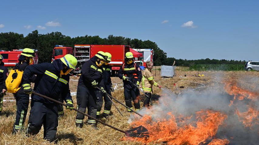 Ein paar im wahrsten Sinn des Worts heiße Übungseinheiten in Sachen Wald- und Vegetationsbrand haben Erlanger Feuerwehrleute hinter sich gebracht. Mit der Sommerhitze und anhaltenden Trockenheit steigt die Gefahr.