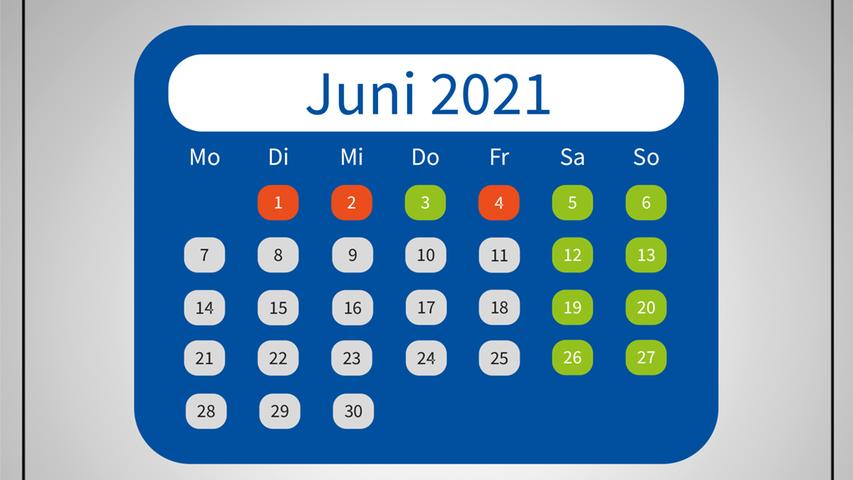 Hat man sich bereits die letzte Mai-Woche frei genommen, kann man jetzt durch Fronleichnam (3. Juni) mit acht Urlaubstagen wieder auf 16 freie Tage kommen.