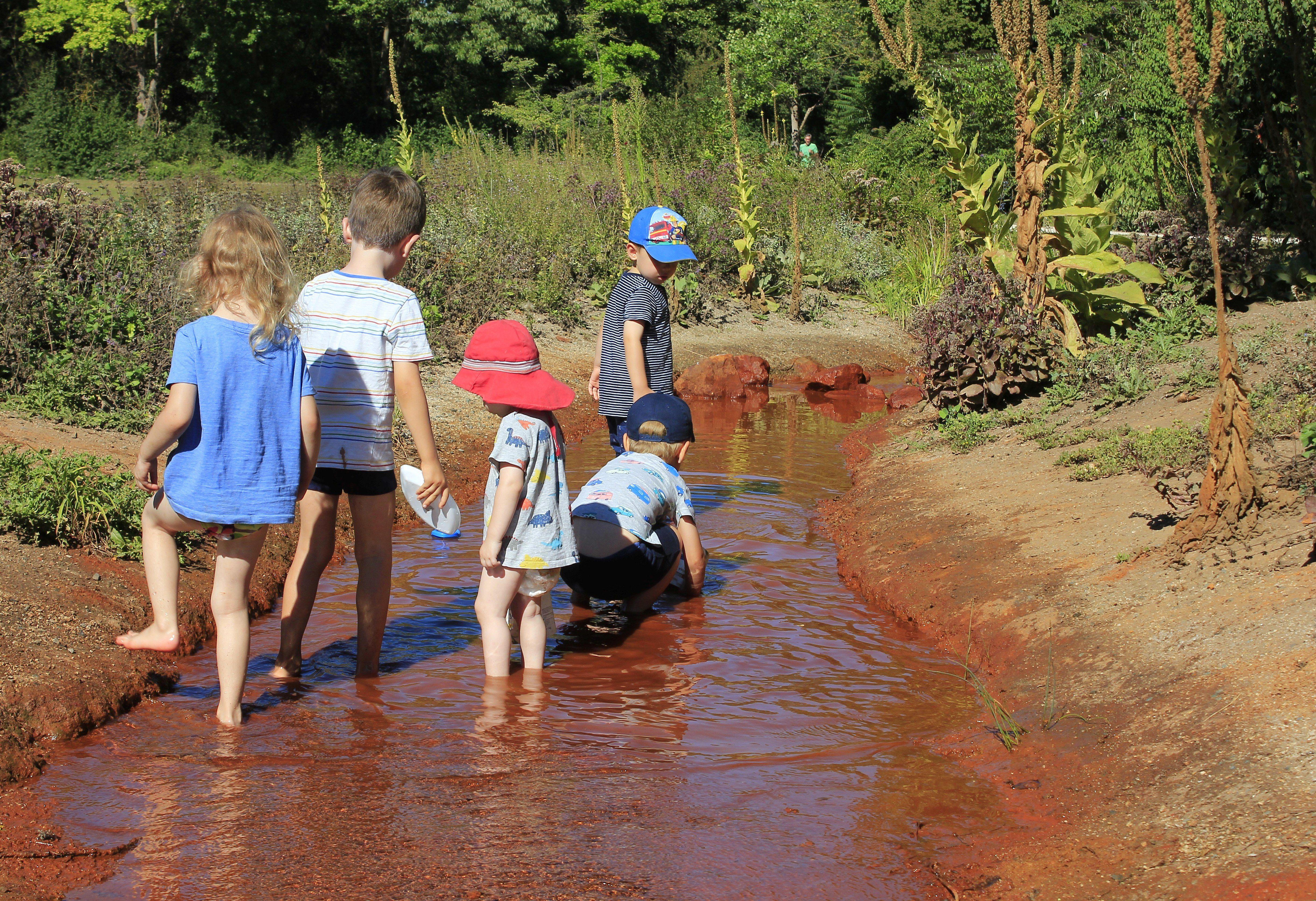 Fast direkt gegenüber der König-Ludwig-Quelle sieht man am nördlichen Pegnitzufer ein Bächlein in rostrotem Bett herabfließen.