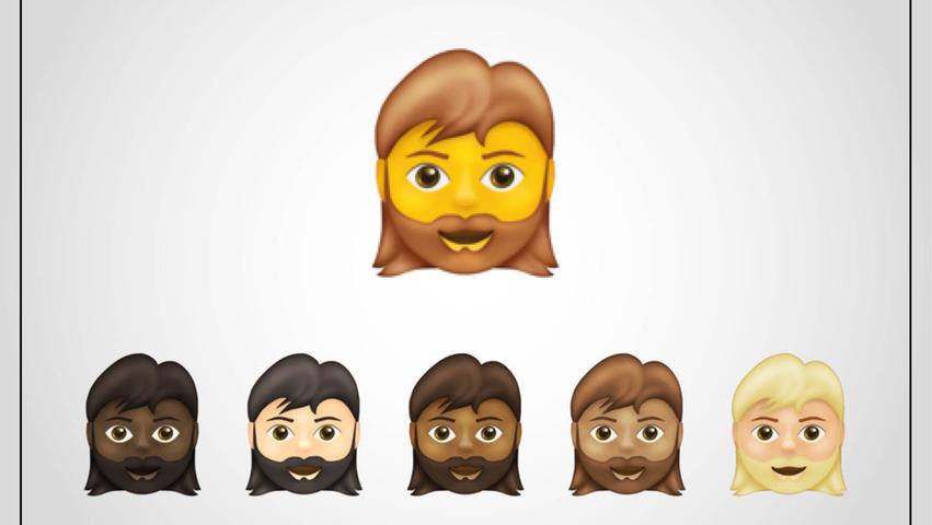 Ebenfalls im neuen Update enthalten ist ein Emoji, das eine Frau mit langen Haaren und Bart zeigt.