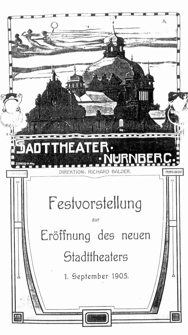 Mit diesem Plakat wurde die "Festvorstellung zur Eröffnung des neuen Stadttheaters am 1.9.1905" angekündigt.