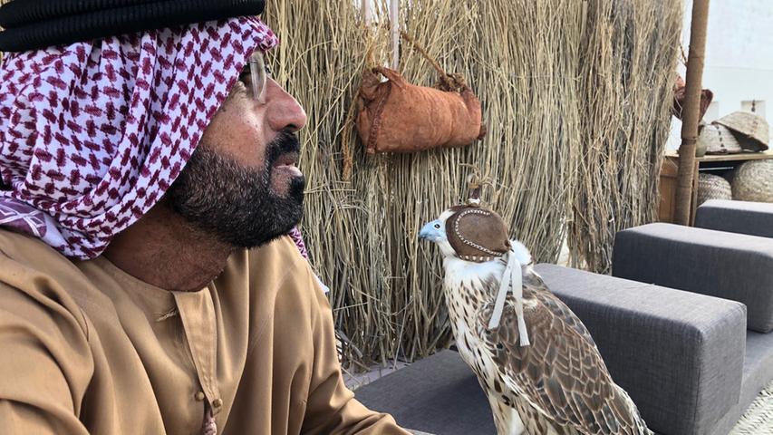 Falken gelten in Abu Dhabi als Statussymbol schlechthin. Sie besitzen einen eigenen Reisepass und dürfen bei der staatlichen Fluggesellschaft Ethihad sogar mit in die Kabine und haben natürlich einen eigenen Sitzplatz.

