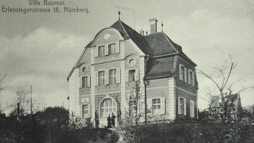 Die Villa Baumer (Nr. 18), 1920 vom Garten an der Pegnitz... 