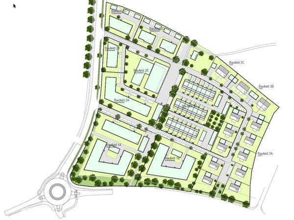 Der Ende 2020 überarbeitete Planentwurf des Investors auf den rund 47.000 Quadratmetern des geplanten Neubaugebiets in Kersbach.
Der Ende 2020 überarbeitete Planentwurf des Investors auf den rund 47.000 Quadratmetern des geplanten Neubaugebiets in Kersbach.