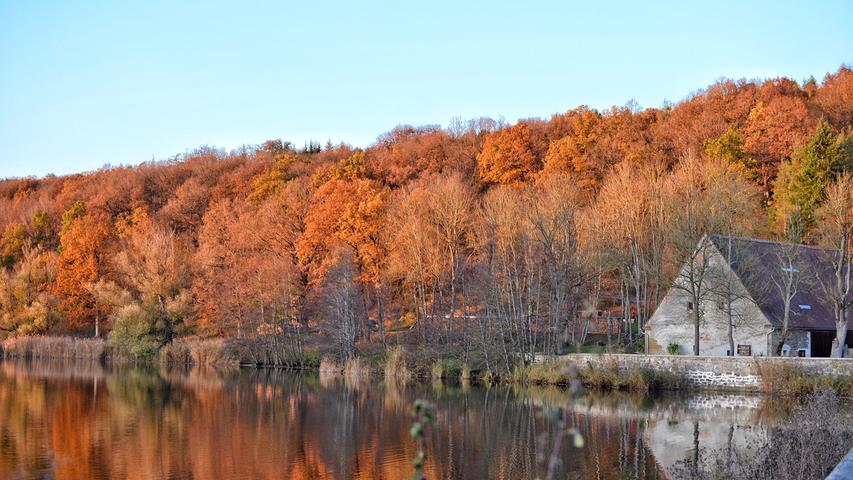 Herbstliche farbenpracht am Scheerweiher bei Ansbach.