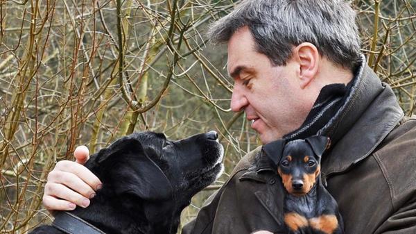 Söder 2016 mit seinen Hunden Fanny und Bella.