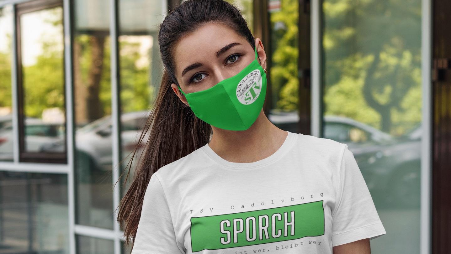 Mit Maske und Shirt kann man den TSV Cadolzburg aus "Sporch" stilvoll vertreten.