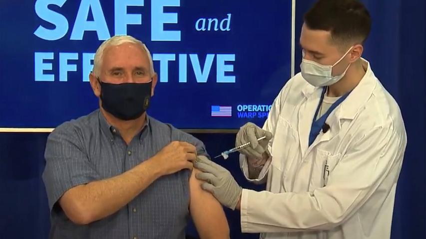 Seit Montag können sich US-Amerikaner mit dem Biontech-Pfizer Vakzin impfen lassen. Vizepräsident Mike Pence ließ sich sich vor laufender Kamera impfen.