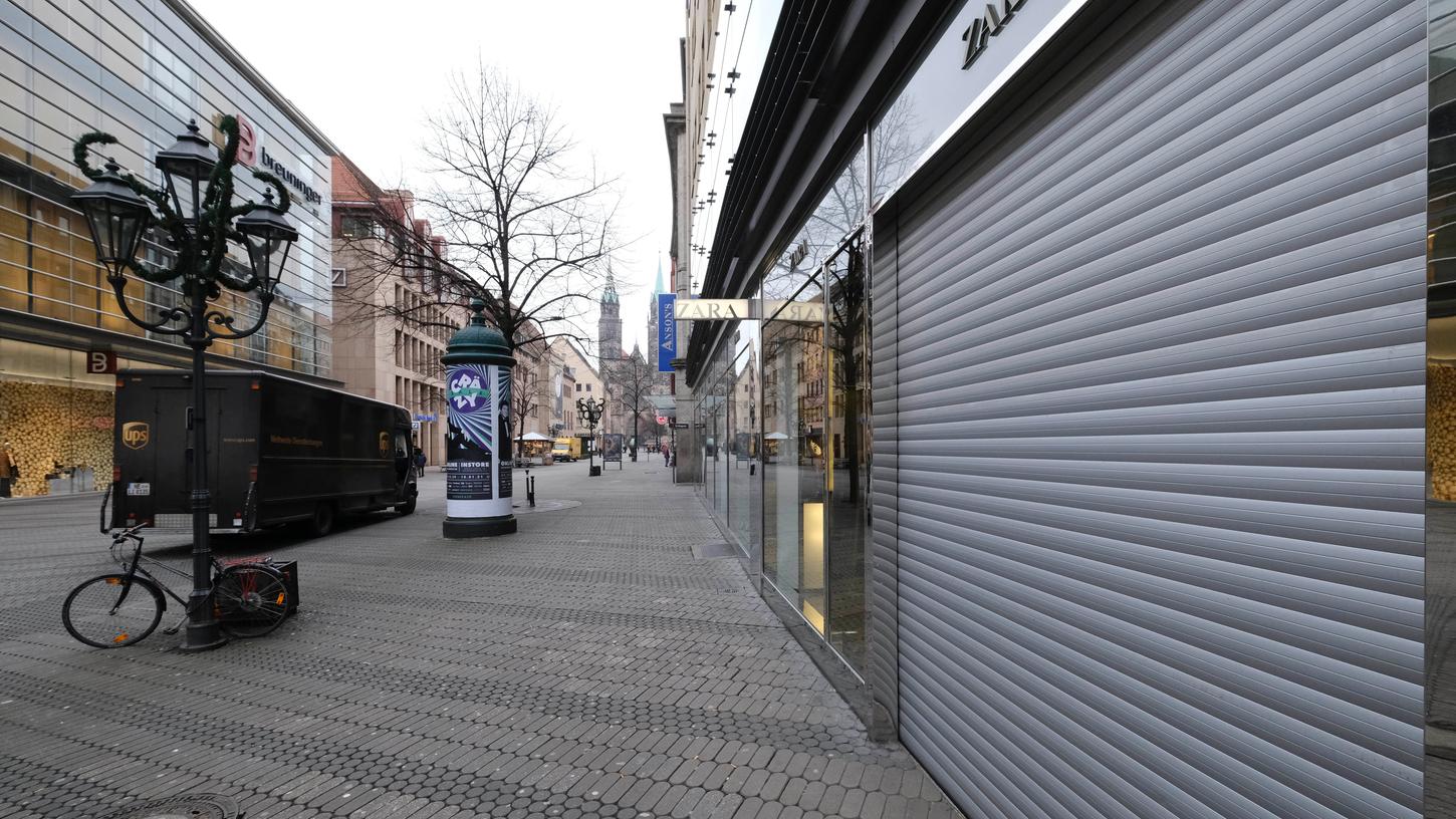 Die Nürnberger Fußgängerzone ist nach wie vor im Lockdown.