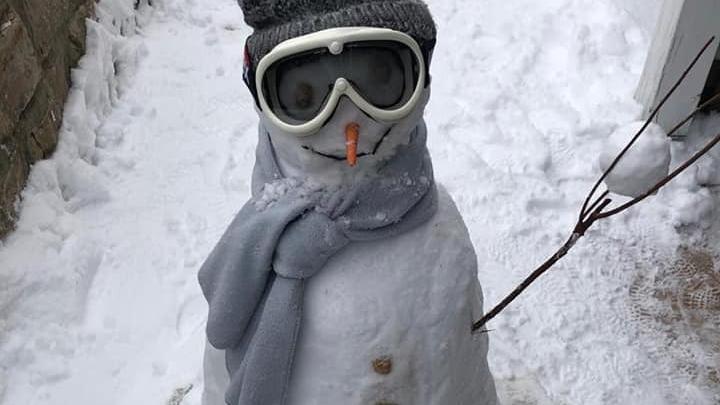 Auf Wind und Wetter vorbereitet: Dieser Schneemann hält sich nicht nur mit Mütze und Schal warm, sondern schützt sich auch mit einer Skibrille.