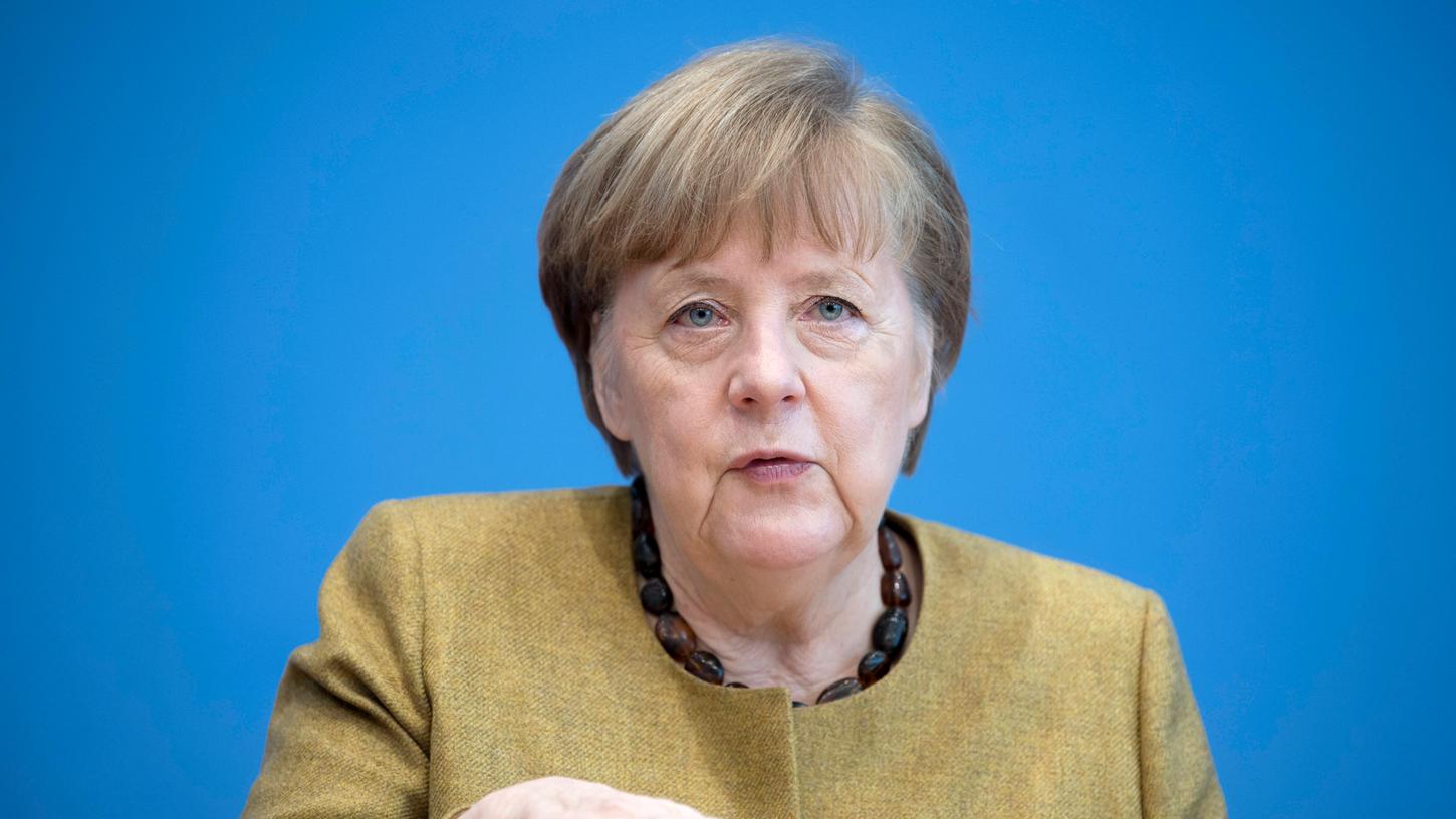 Angela Merkel während der Bundespressekonferenz zum Thema Situation Covid-19 in Berlin.
