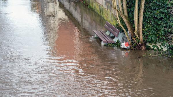 Regen und Schneeschmelze haben die Flüsse und Bäche in Franken ansteigen lassen. So auch den Pegel der Schwarzach in Wendelstein, die stellenweise über die Ufer trat.