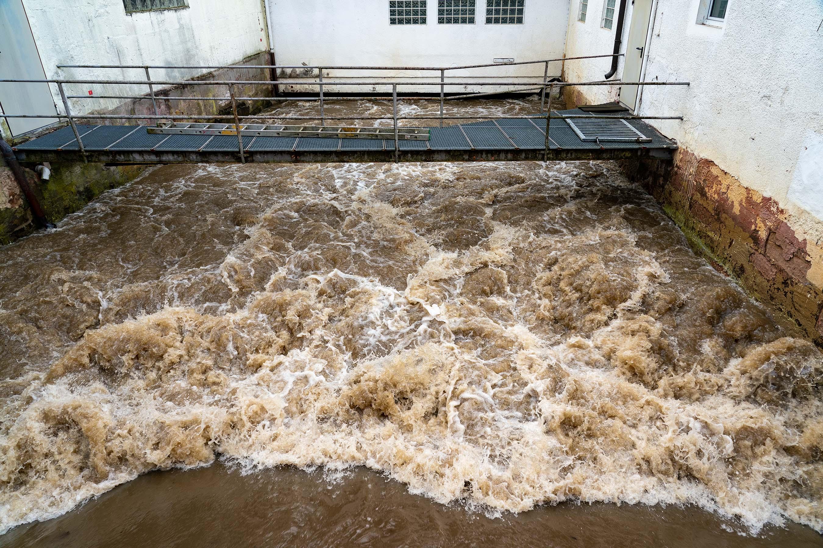 Regen und Schneeschmelze haben die Flüsse und Bäche in Franken ansteigen lassen. So auch den Pegel der Schwarzach in Wendelstein, die stellenweise über die Ufer trat.