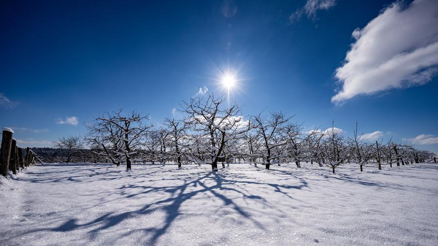 Das Spalter Hügelland in Schnee und Sonnenschein
