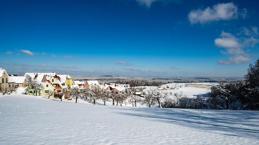 Das Spalter Hügelland in Schnee und Sonnenschein