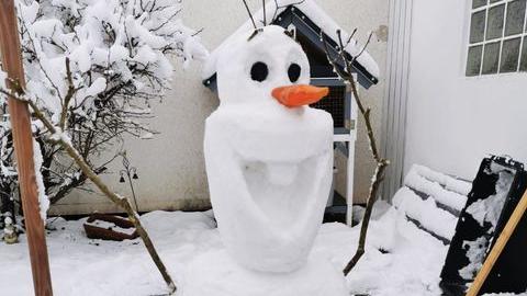 "Mit Liebe gebaut von Michi und Conny aus Muhr am See", schreibt uns Conny Rautenstrauch zu diesem Foto. Rund zweieinhalb Stunden haben sie und ihr Freund für den Schneemann gebraucht, der aussieht wie Olaf aus dem Disneyfilm "Frozen".