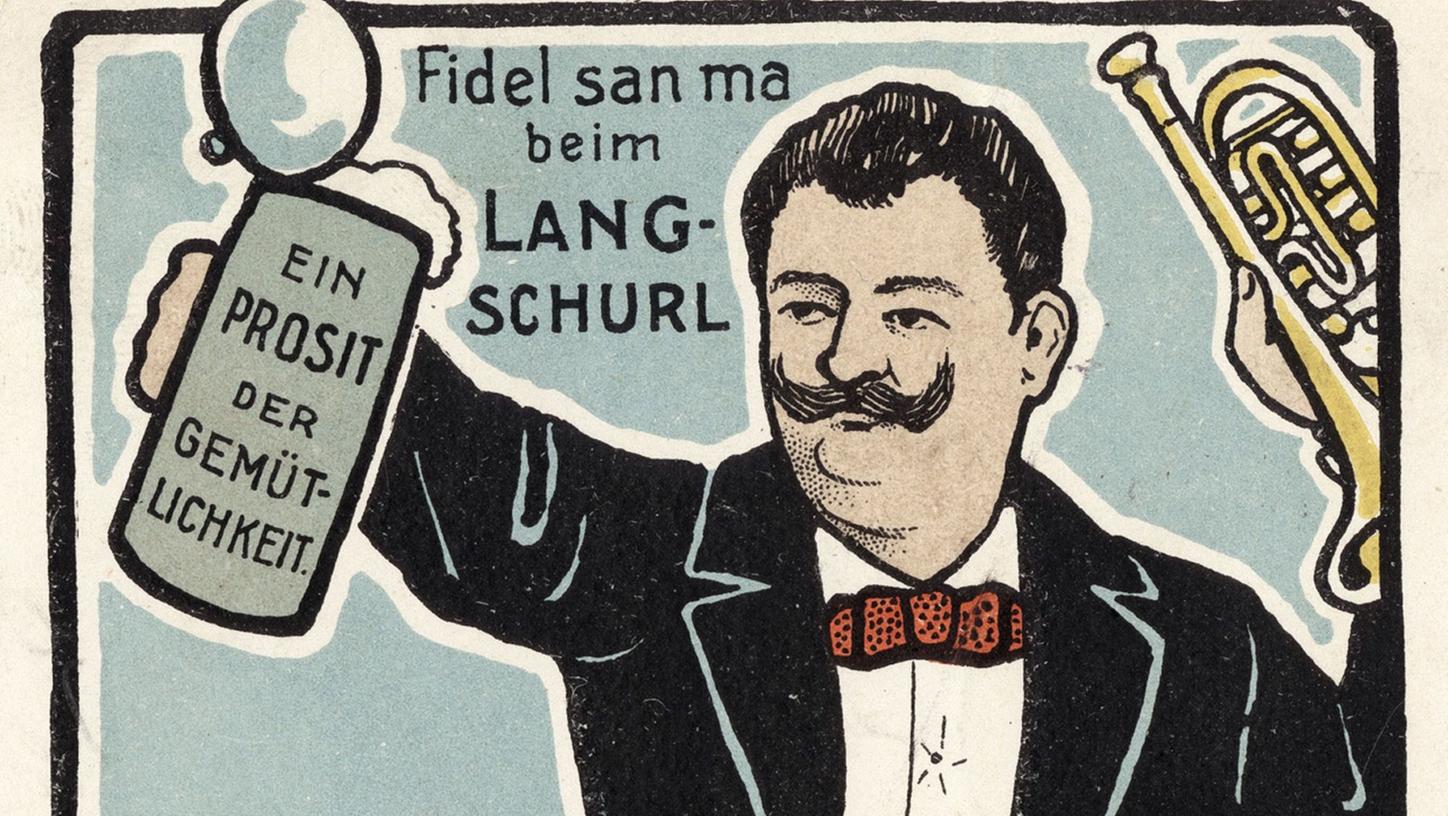 Georg Lang stand gern im Mittelpunkt des Treibens. Auf einer Oktoberfest-Postkarte aus dem Jahr 1899 ist er in einem Bierfass dargestellt, ein Bierkrug mit der Aufschrift „Ein Prosit der Gemütlichkeit“ in der rechten, eine Trompete in der linken Hand. Ihm zu Füßen liegt ein ihm zuprostender Affe (hier außerhalb des Bildauschnitts), dazu der Spruch „Fidel san ma beim Lang-Schurl“.