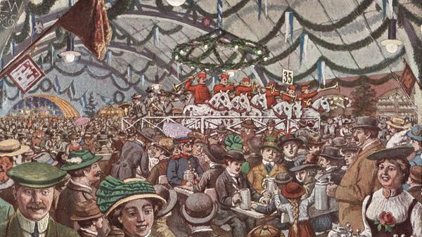 Doch der gewiefte Geschäftsmann Lang sicherte sich 1898 mit Hilfe von Strohmännern gleich fünf Parzellen, auf denen er seine „1. Bayerische Riesenhalle“ errichtete. In dieser präsentierte er sich groß als „Krokodilwirth Lang aus Nürnberg“.