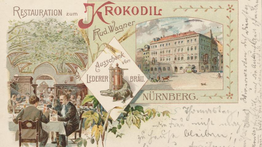 Aus seiner Nürnberger Zeit sind freilich nur wenige Bilder des 1866 bei der Nürnberger Hadermühle als Sohn eines Wirtschaftspächters geborenen Lang überliefert. Diese Postkarte, die das Wirtshaus "Krokodil" im Jahr 1904 zeigt, ist bereits kurz nach Langs Zeit in Nürnberg entstanden.
