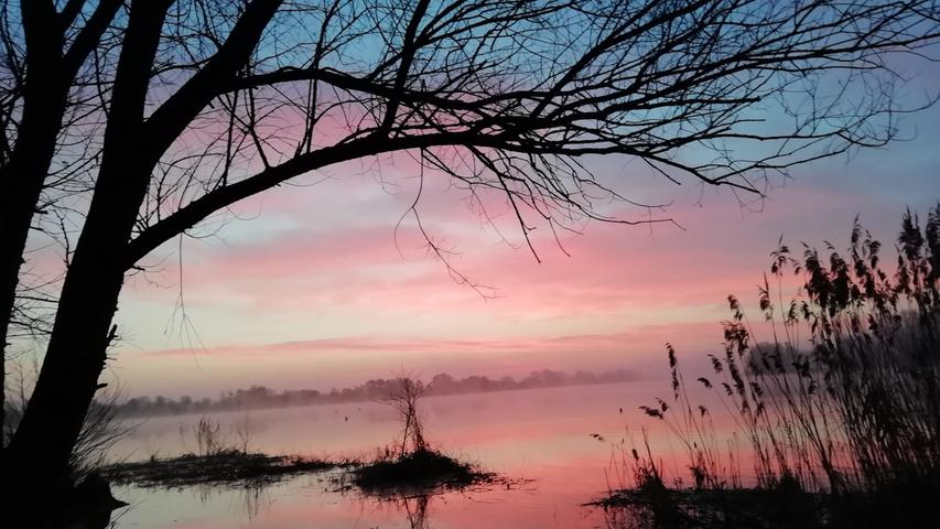 Was für ein Sonnenaufgang: Dieses Bild ist morgens um 6.45 Uhr beim Gassi gehen am See in Streudorf entstanden, schreibt Nadja Schülein.