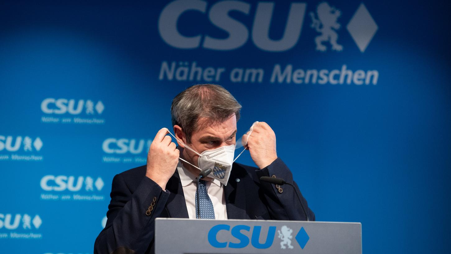 Markus Söder auf einer Pressekonferenz zur Maskenaffäre: "Für die CSU steht alles auf dem Spiel".