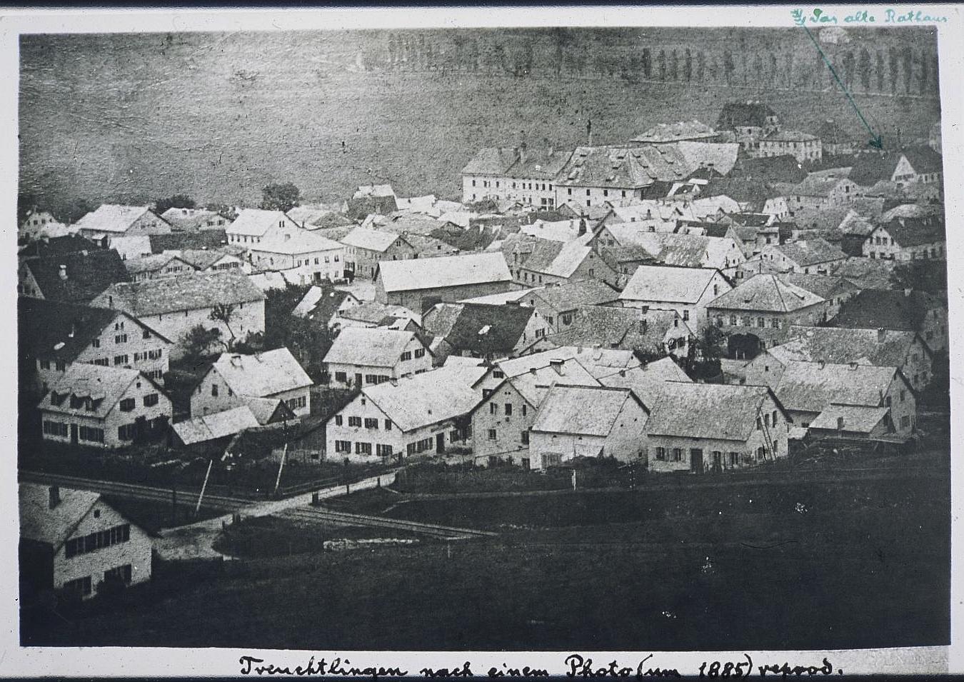 Treuchtlingen um das Jahr 1885: Die Dächer sind fast ausschließlich mit Jurakalkplatten gedeckt.