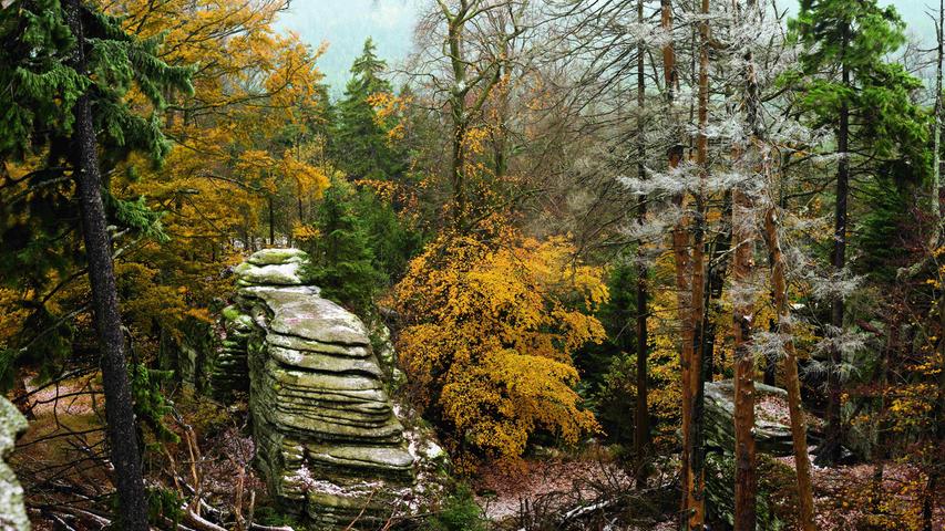 Herbst am Rudolfstein: Der Gipfel im Fichtelgebirge ist bei Wanderern beliebt.