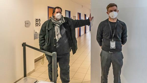 Bodo Birk (li.) koordiniert im Erlanger Kulturreferat normalerweise Festivals. Nun ist er für die Impfzentren in Stadt und Landkreis zuständig. Marc Clemenz (re.) hält für den ASB die Fäden beim Impfen in der Hand.