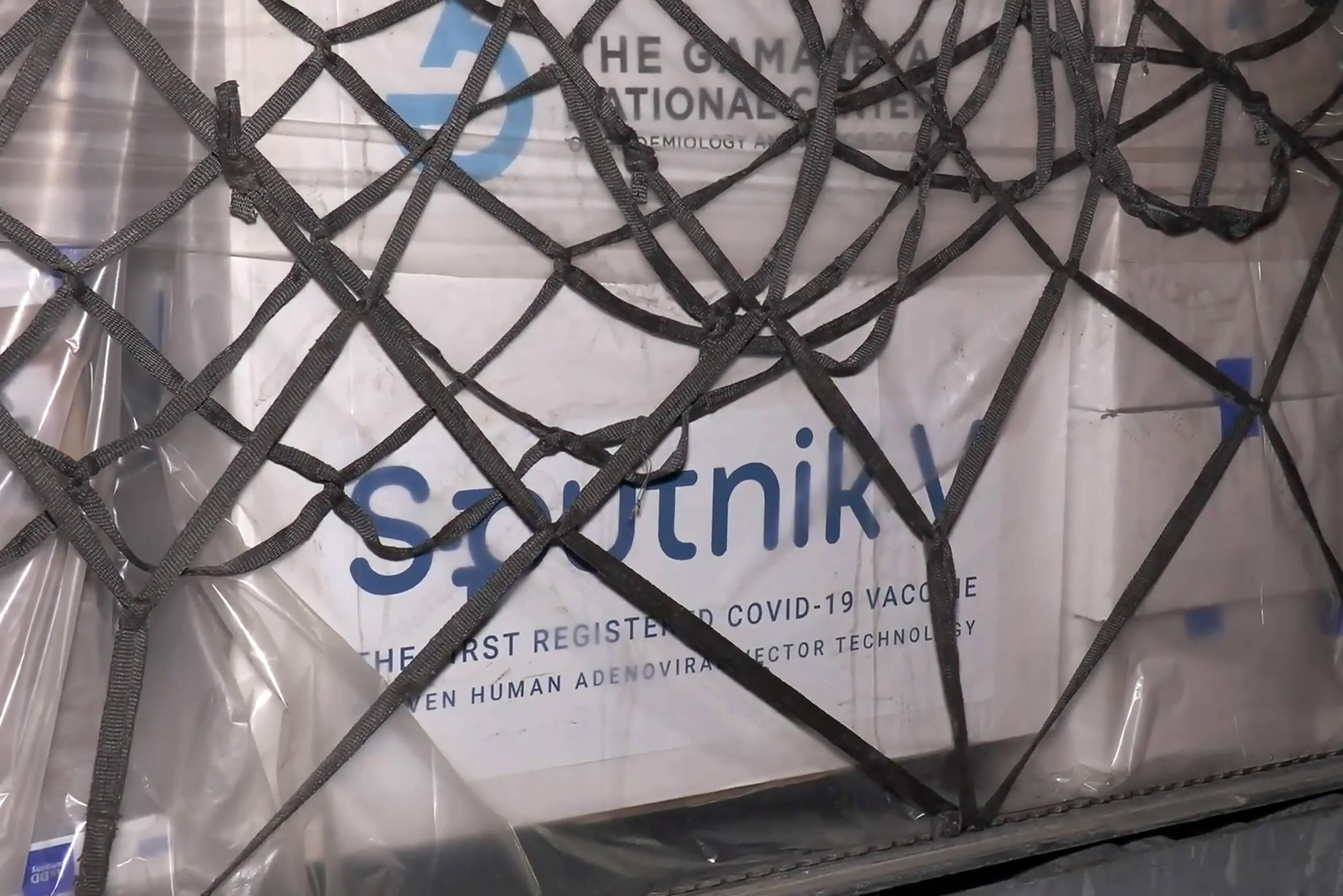 YEREVAN, ARMENIA - APRIL 8, 2021: The first batch of the Gam-COVID-Vac (Sputnik V) COVID-19 vaccine (15,000 doses) is p