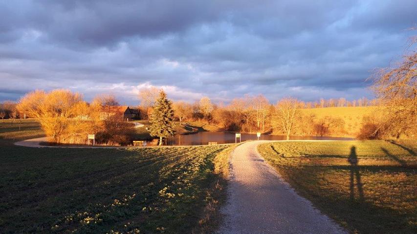 Manchmal spielt die 73-Jährige aus Erlangen auch mit dem Schatten, der ihre Beine beim Spaziergang in der Natur in die Länge zieht. 