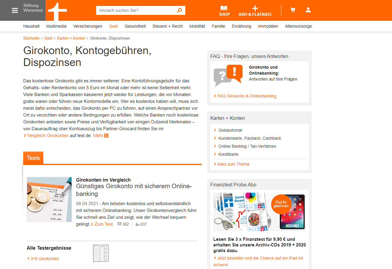 Neuer Service: Vergleich Von Girokonten Bei Stiftung Warentest Möglich