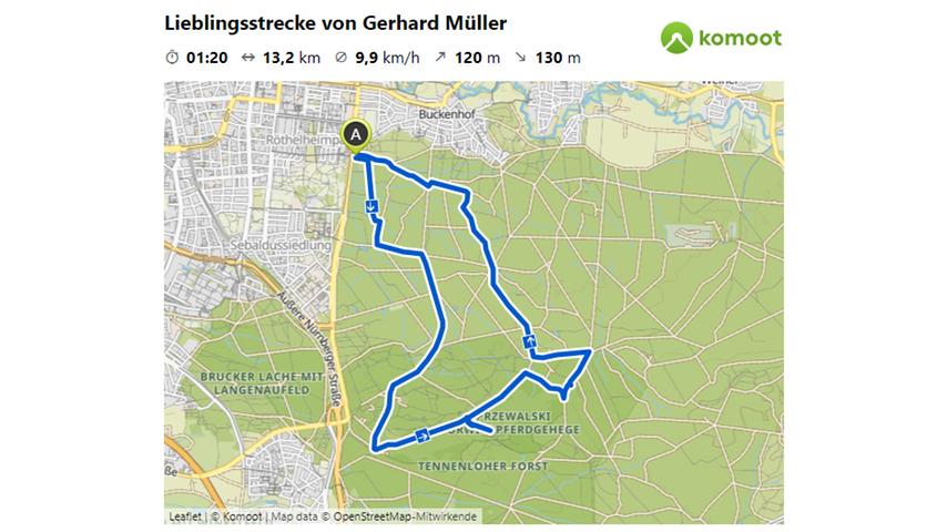 Hier geht es zur Lieblingsstrecke von Gerhard Müller auf komoot. © OpenStreetMap-Mitwirkende Hier geht es zur Lieblingsstrecke von Gerhard Müller auf komoot. © OpenStreetMap-Mitwirkende