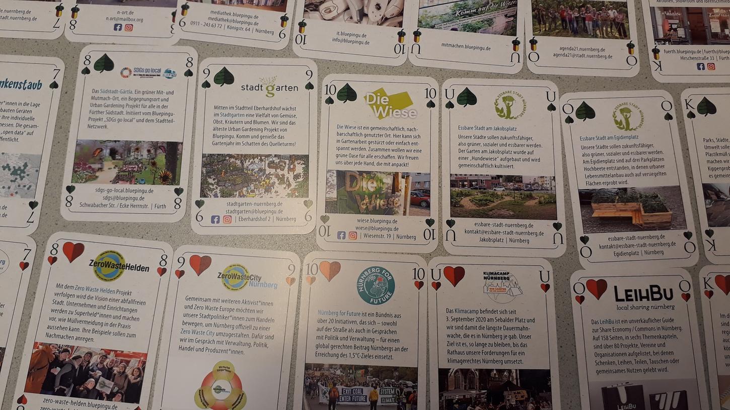 Bluepingu hat ein Schafkopfspiel herausgebracht, das auf 36 fränkischen Spielkarten zukunftsfähige Orte vorstellt.
Bluepingu hat ein Schafkopfspiel herausgebracht, das auf 36 fränkischen Spielkarten zukunftsfähige Orte vorstellt.