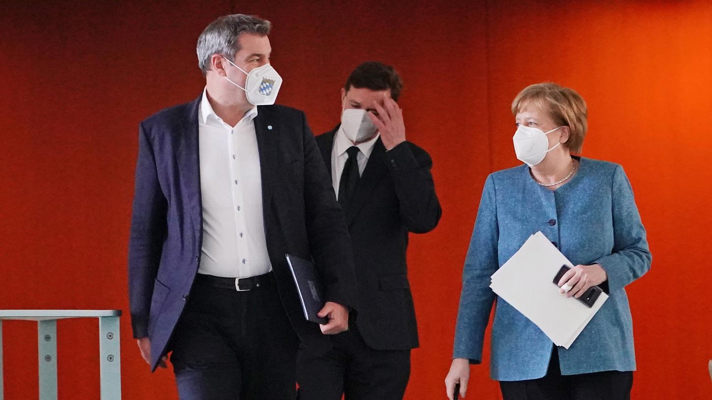 Nach dem Gipfel: Markus Söder und Angela Merkel.