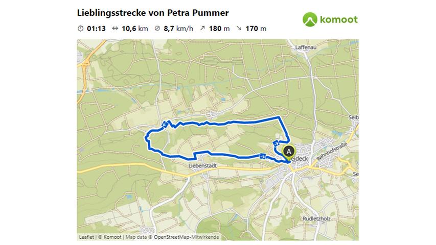 Hier geht es zur Lieblingsstrecke von Petra Pummer.  © OpenStreetMap-Mitwirkende