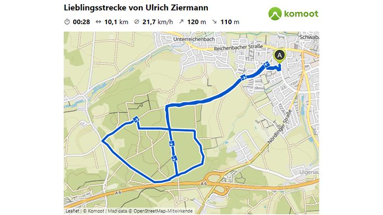 Hier geht es zur Lieblingsstrecke von Ulrich Ziermann.  © OpenStreetMap-Mitwirkende