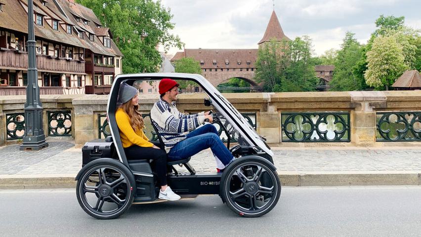 Kommt aus Nürnberg: Der vierrädrige Bio-Hybrid, hier als zweisitzige Passenger-Variante. Kommt aus Nürnberg: Der vierrädrige Bio-Hybrid, hier als zweisitzige Passenger-Variante.
