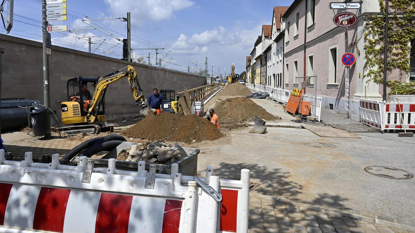 Bauarbeiten neben Gerberei-Unterführung in Erlangen