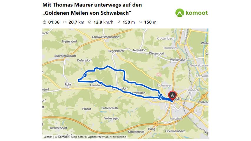 HIER geht es zu Maurers Strecke auf den "Goldenen Meilen von Schwabach".  © OpenStreetMap-Mitwirkende