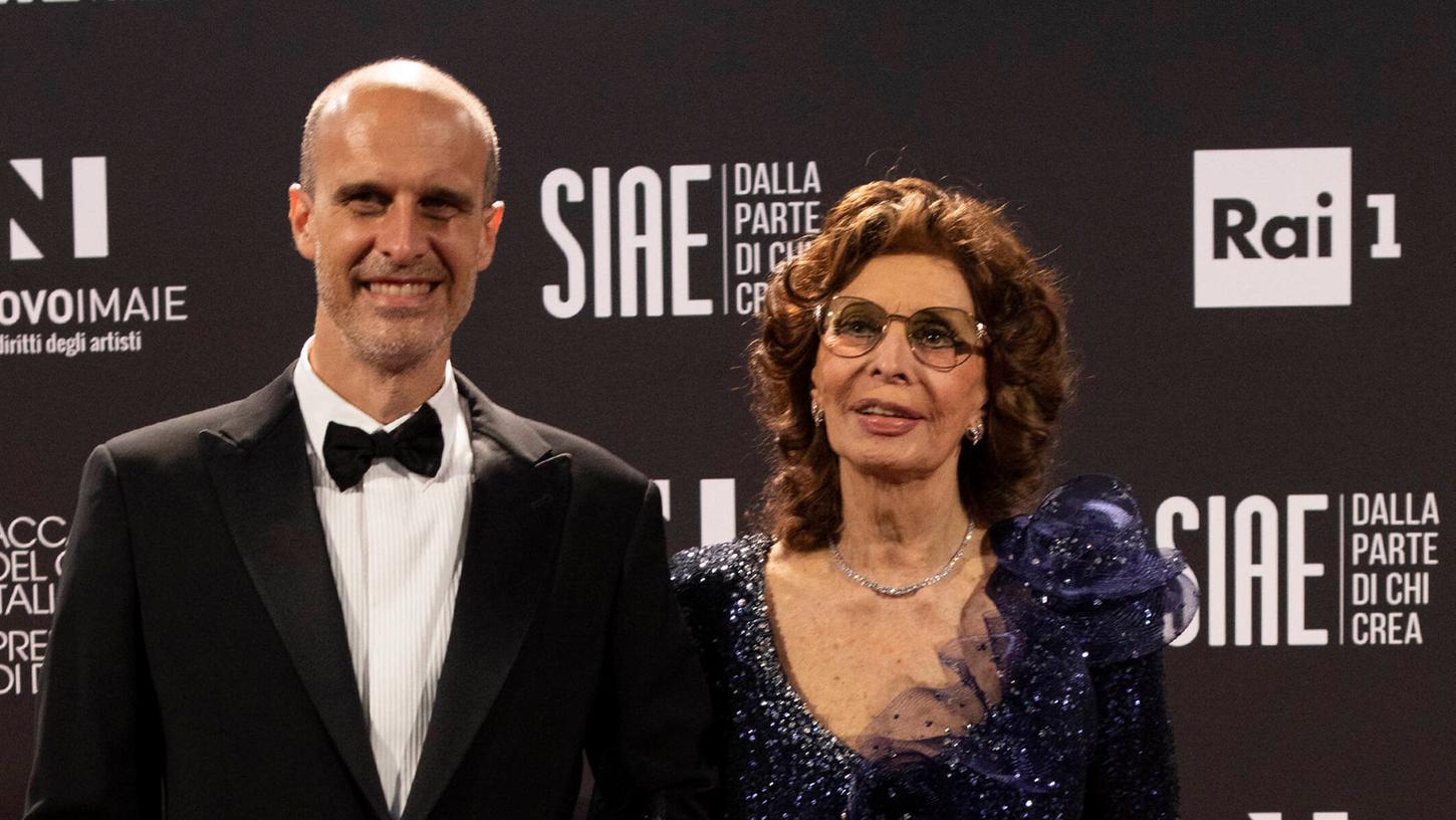 Sophia Loren mit ihrem Sohn Edoardo bei der Gala in Rom.