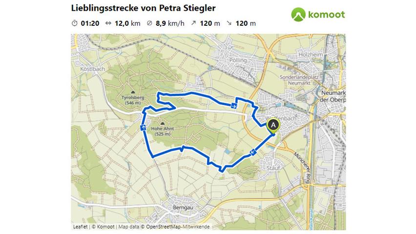 Hier geht es zur Lieblingsstrecke von Petra Stiegler.  © OpenStreetMap-Mitwirkende