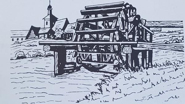 Wahrzeichen des Wiesengrunds: Wasserschöpfräder zieren Gemeindewappen und das Wappen des Landkreises.