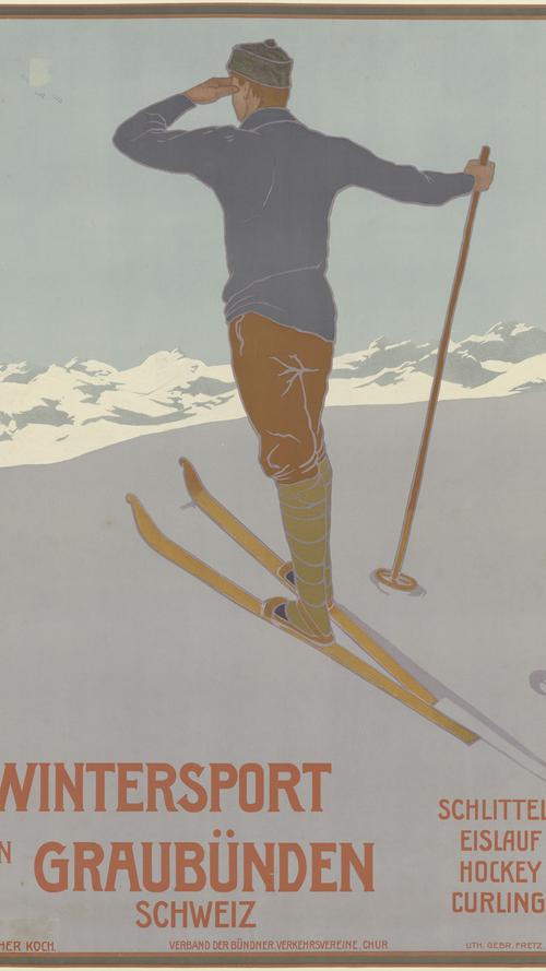 Repro, Plakat Wintersport in Graubünden, Zürich, 1907