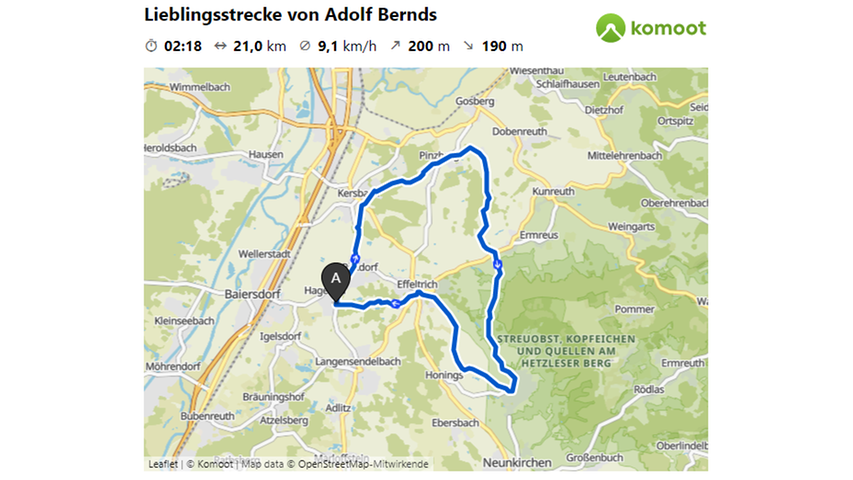 Hier geht es zur Lieblingsstrecke von Adolf Bernds.  © OpenStreetMap-Mitwirkende